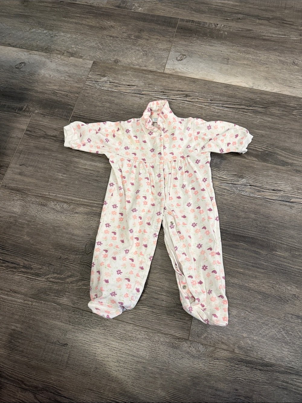 Sesame Beginnings Baby Girls Floral Footed One-Piece Pajamas -‎ Pink/White